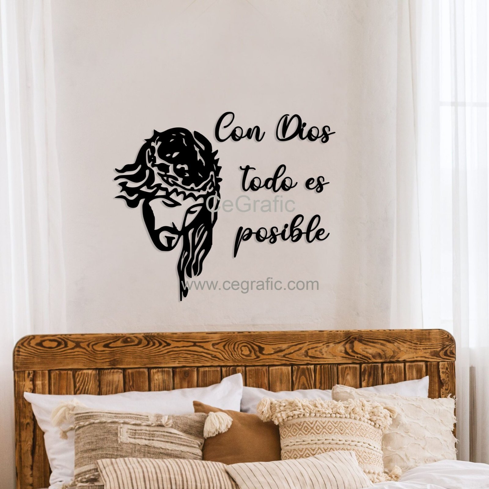Rostro de Jesús con corona y frase con Dios todo es posible – CeGrafic