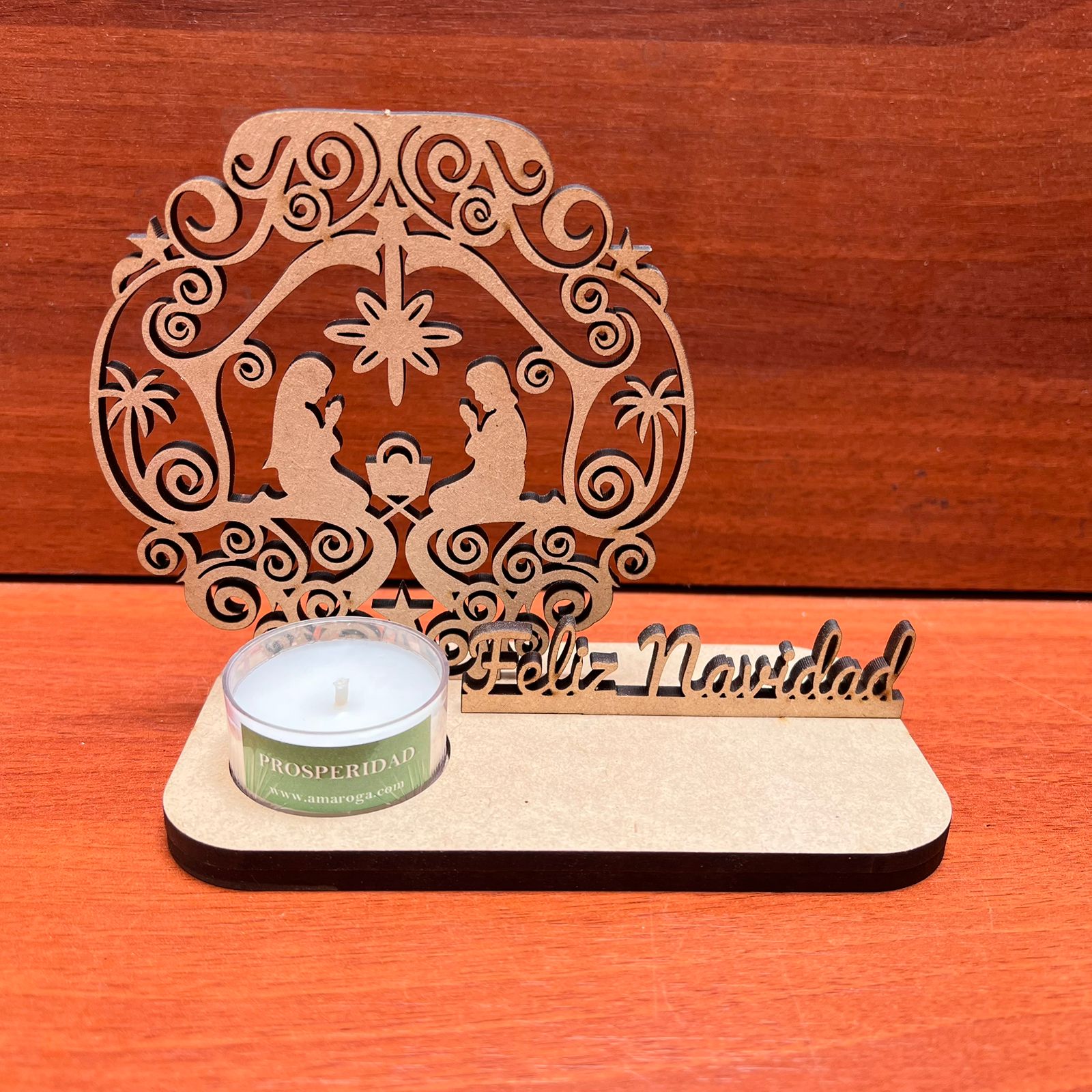 Porta vela pesebre con frase personalizada