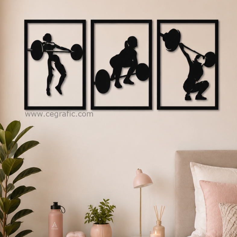 Set 3 cuadros siluetas pesas