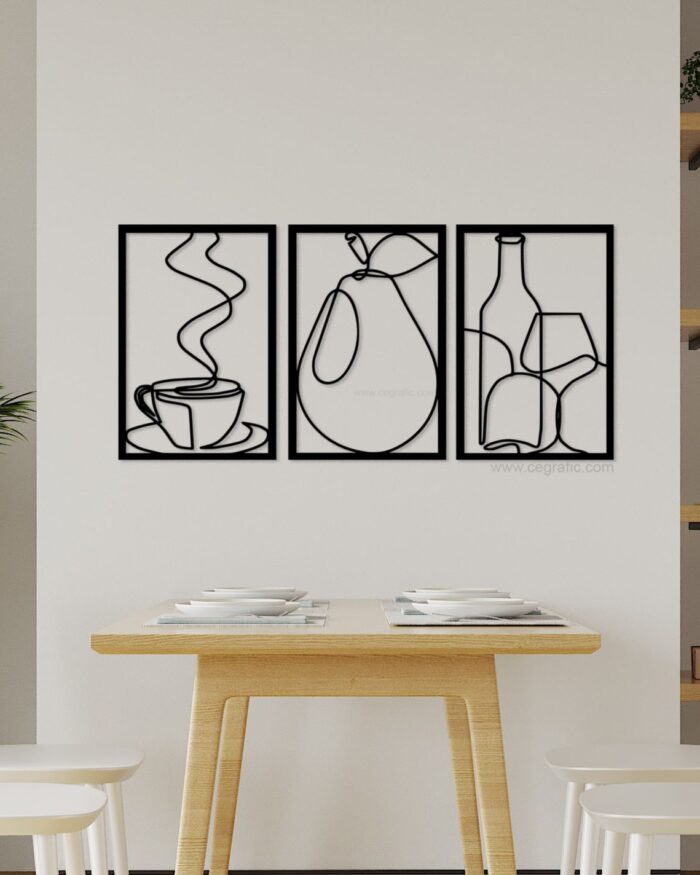Set 3 cuadros silueta café, vino y fruta