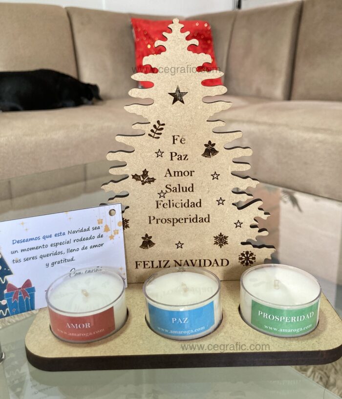 Porta vela árbol personalizado con tres velitas - Image 5