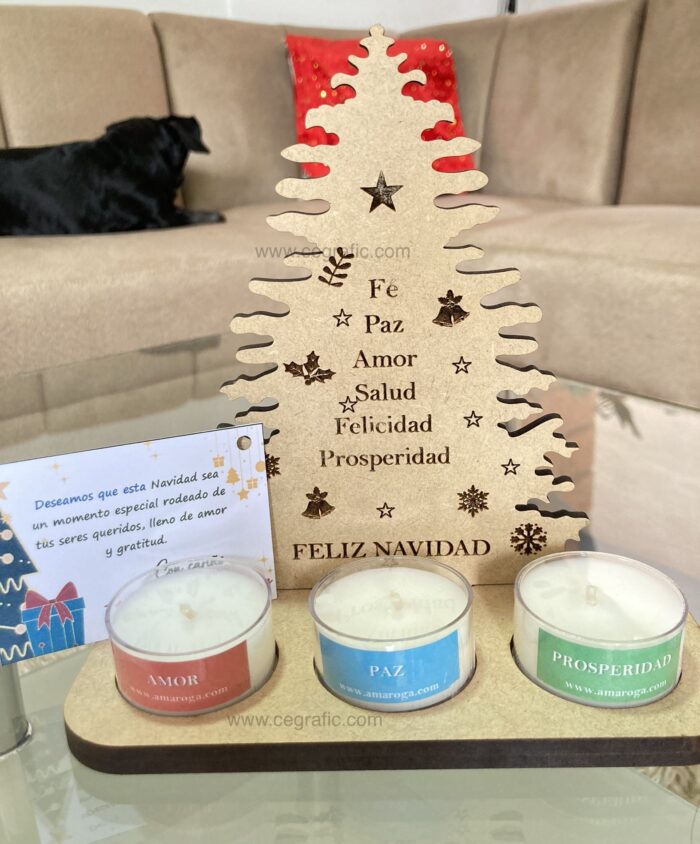 Porta vela árbol personalizado con tres velitas - Image 4