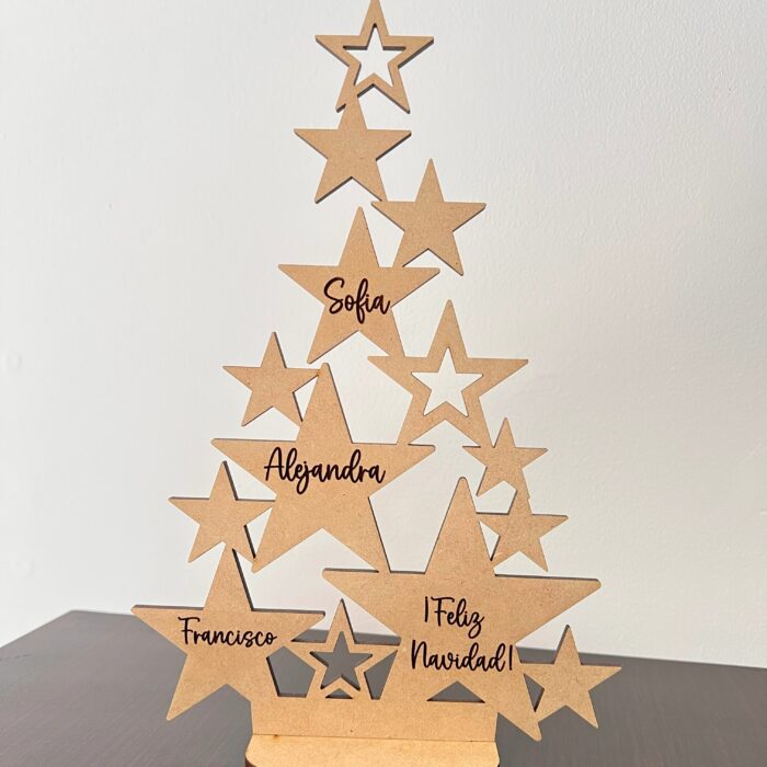 Árbol de navidad estrellas con palabras.