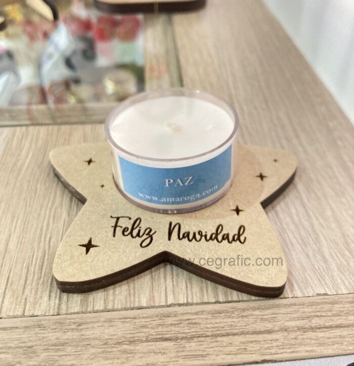 Mini porta vela estrella con velita - personalizados
