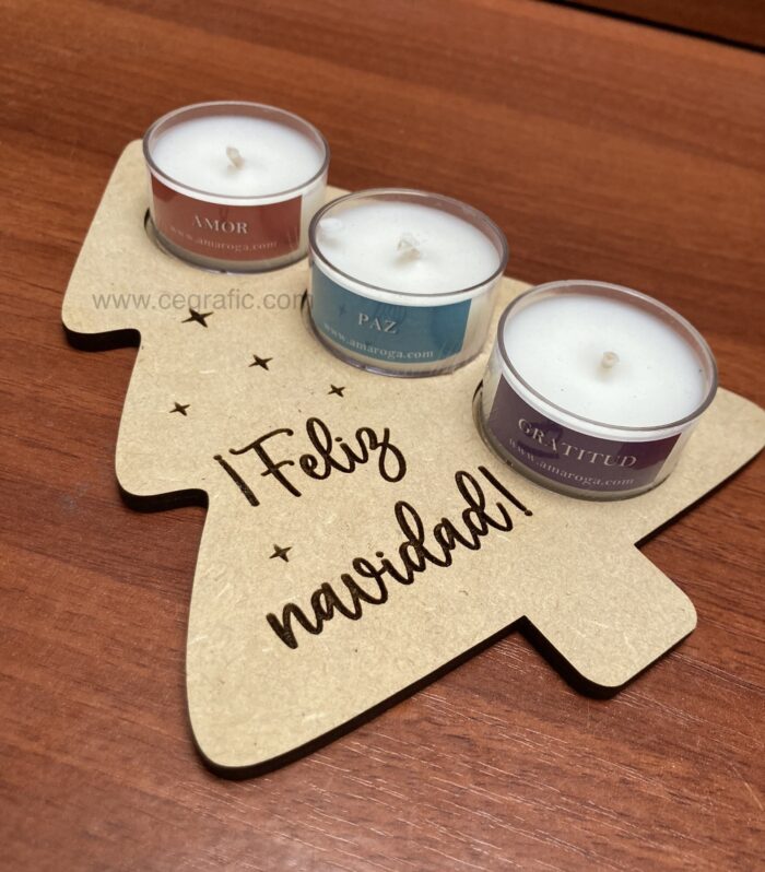 Porta vela árbol con 3 velita - personalizados