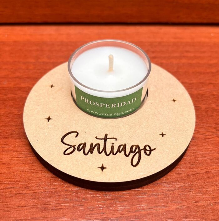 Mini porta vela redondo con velita – personalizado