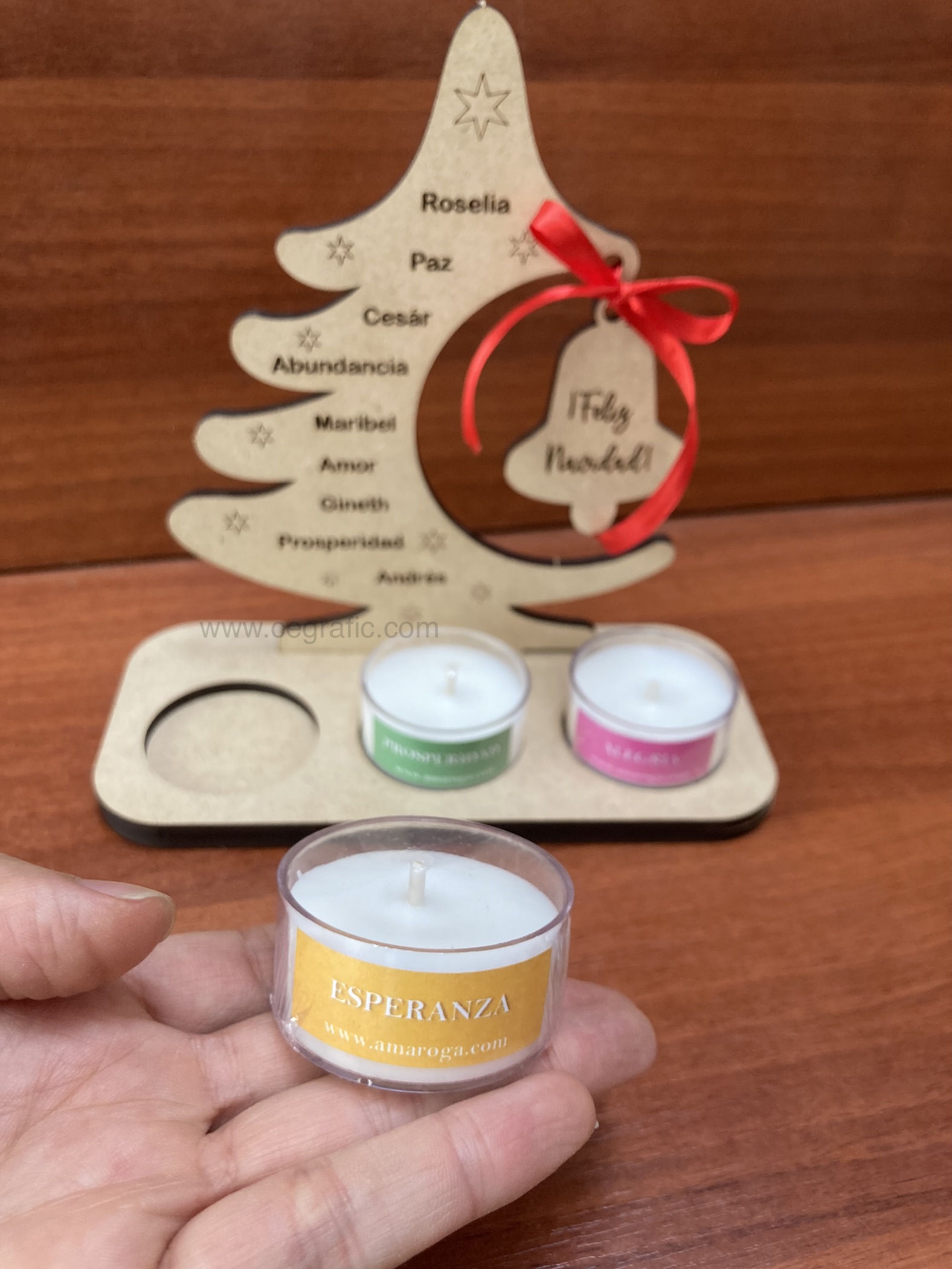 Porta vela árbol de navidad con campana y tres velitas de deseos. - Image 4