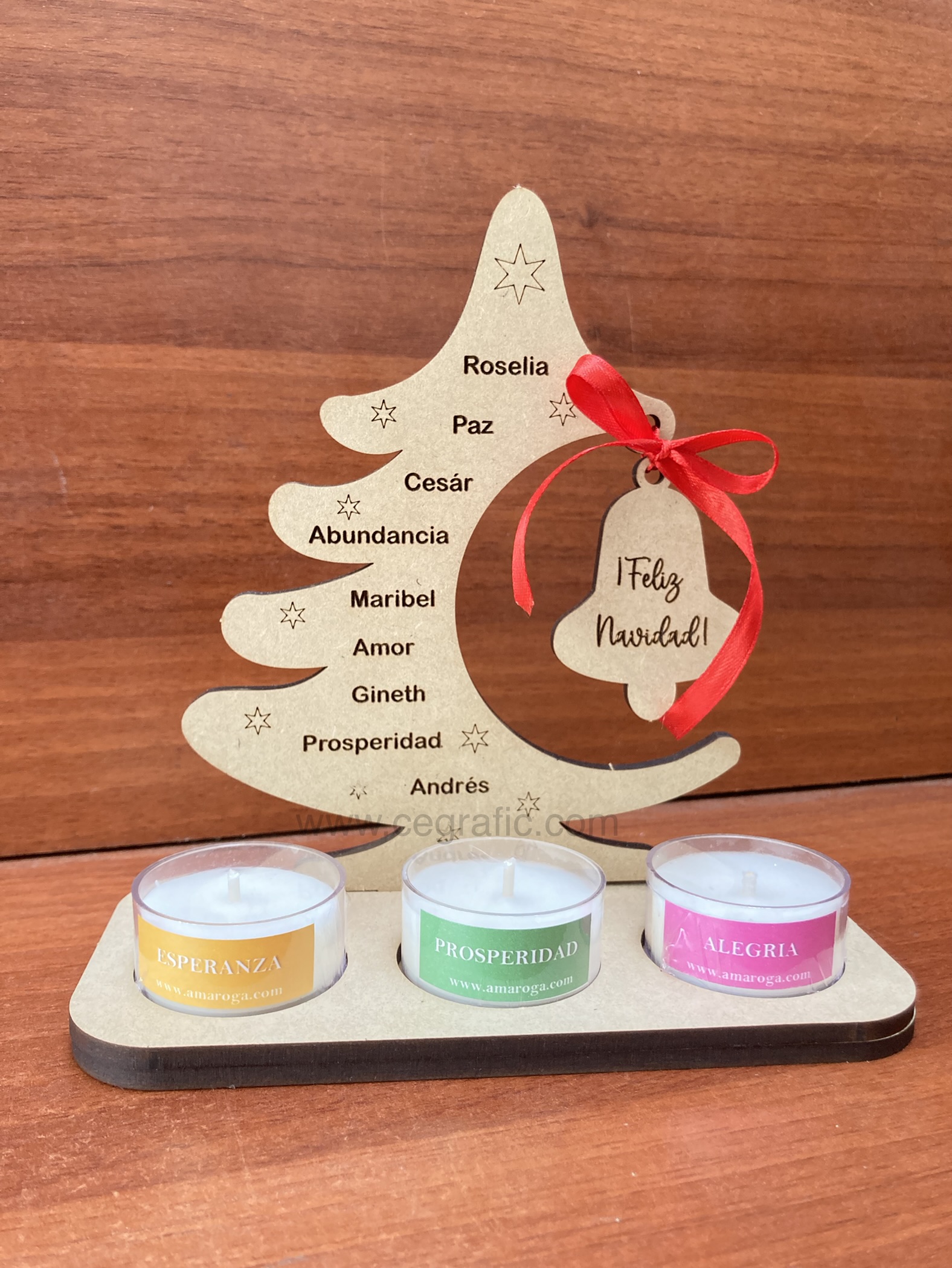 Porta vela árbol de navidad con campana y tres velitas de deseos. - Image 3