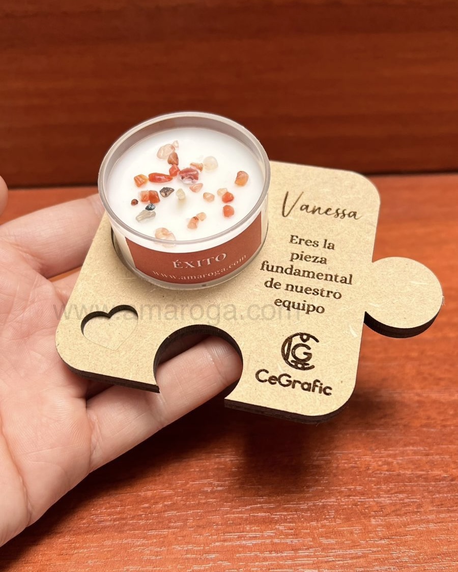 Recordatorio ficha rompecabezas personalizado con vela