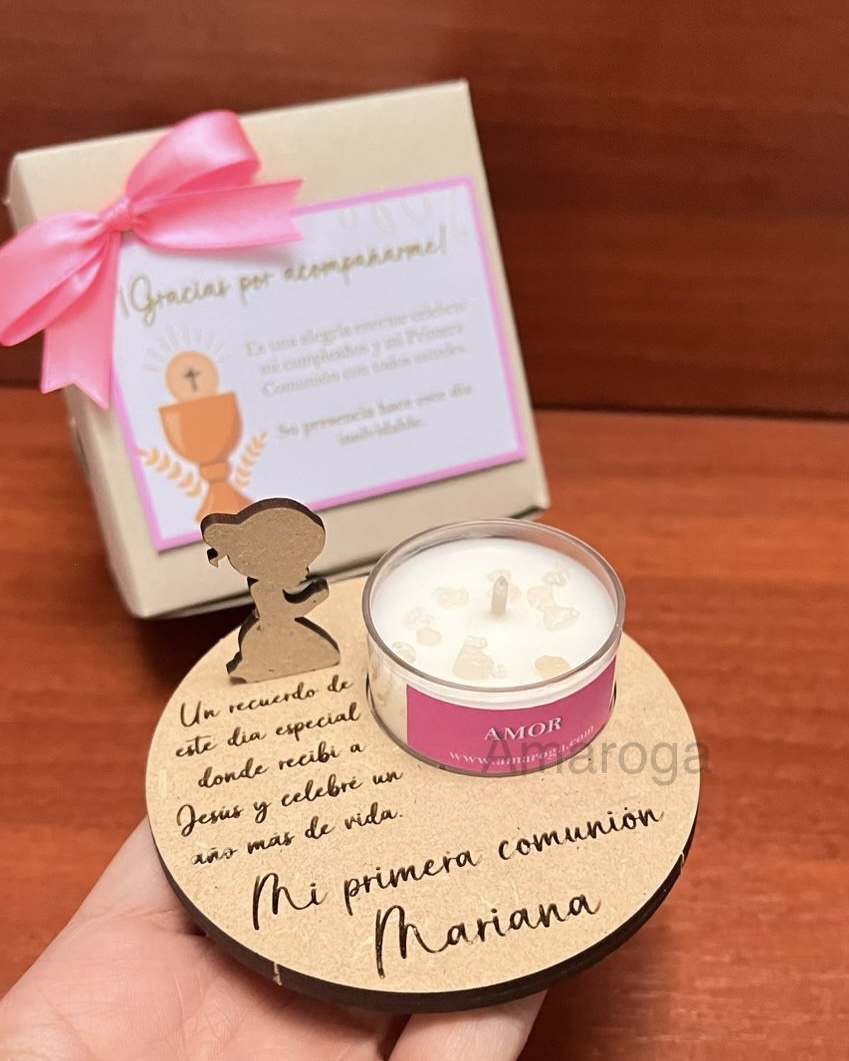 Recordatorio porta vela ángel con vela – primera comunión, bautizo… - Image 2