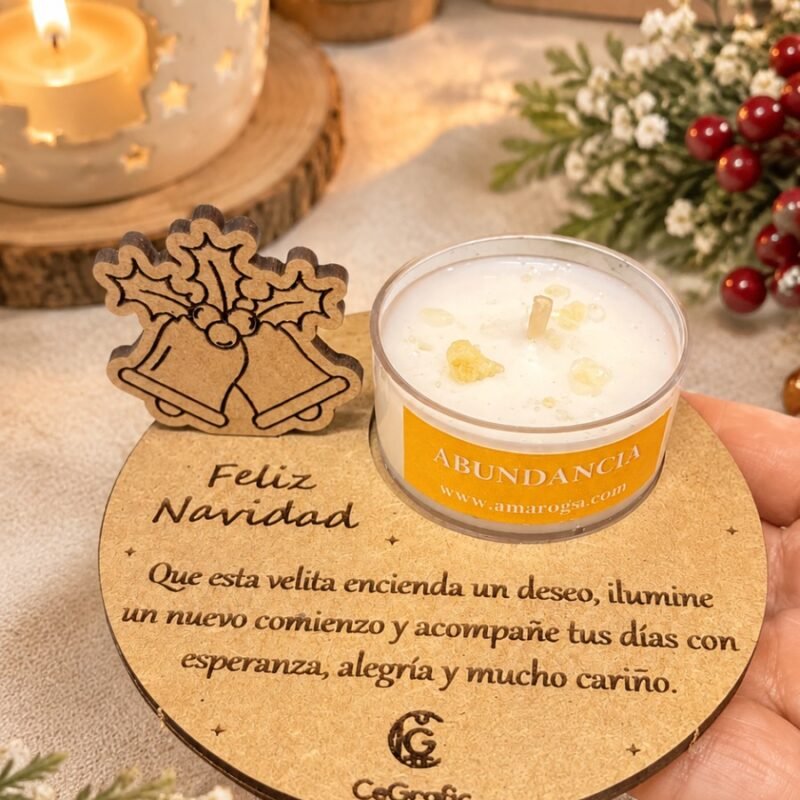 Mini porta vela campanas con velita de deseo - (intención - navidad)