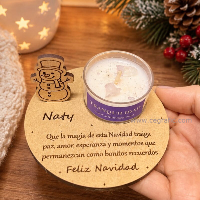 Mini porta vela muñeco de nieve con velita de deseo - (intención - navidad)
