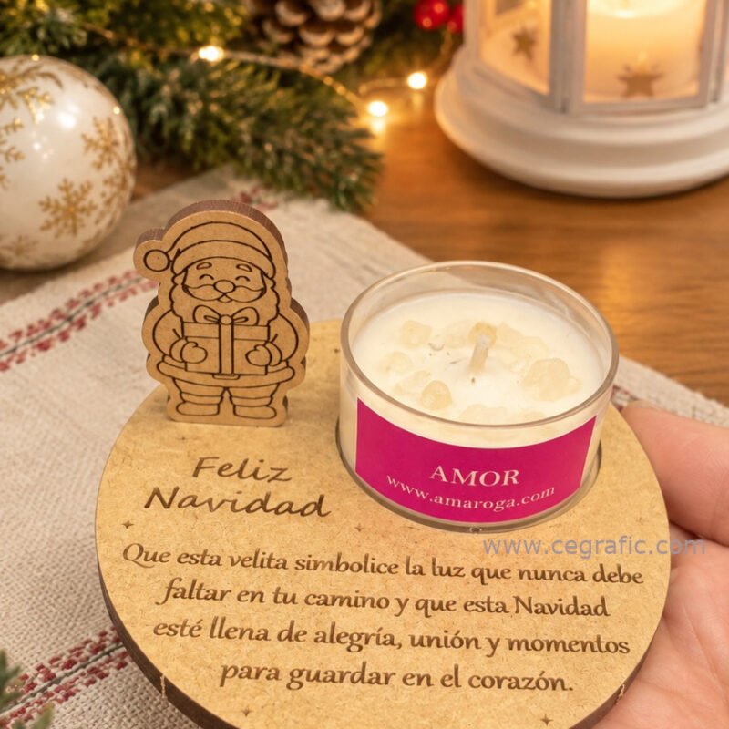 Mini porta vela Papa Noel con velita de deseo - (intención - navidad) Personalizamos con la fecha especial que necesites.