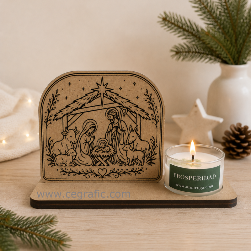 Recordatorio pesebre con velita de deseo -intención - Navidad.
