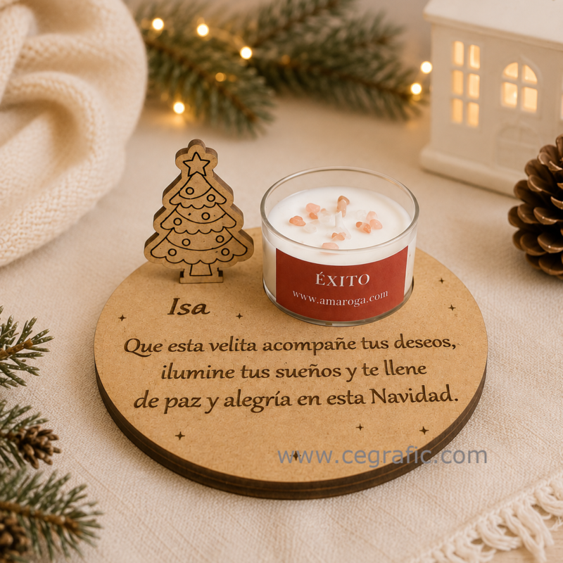 Mini porta vela árbol de navidad con velita de deseo - intención.