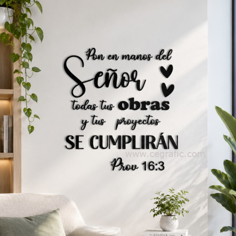 Frase Pon en manos del Señor todas tus obras y tus proyectos se cumplirán. Prov 16:3