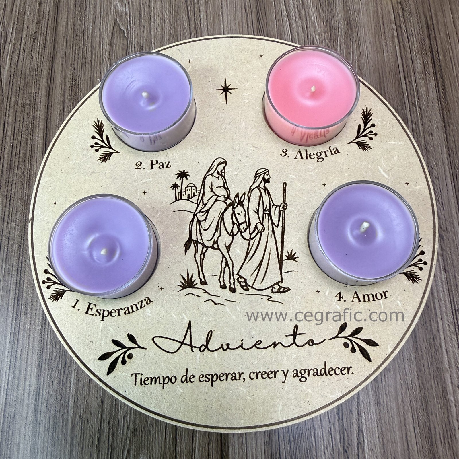 Kit de adviento 4 velas y base en madera. - Image 2